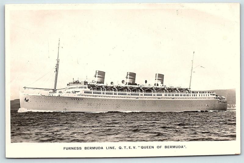 Postcard Furness Bermuda Line Q.T.E.V. Queen of Bermuda Ship RPPC Real Photo B36