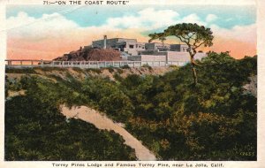 Vintage Postcard 1920's Famous Torrey Pines Lodge On Coast Route La Jolla Calif.