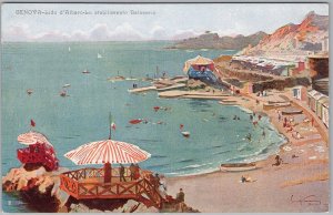 Genoa Lido d'Albaro Beach Italy Vintage Postcard L. Carminati Art H82