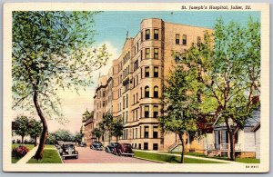 Vtg Joliet Illinois IL St Joseph's Hospital Street View 1930s Linen Old Postcard