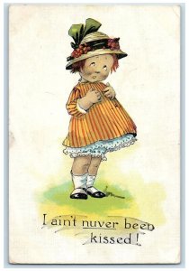 1923 Little Girl I Ain't Nuver Been Kissed Sylvan Beach NY Vintage Postcard