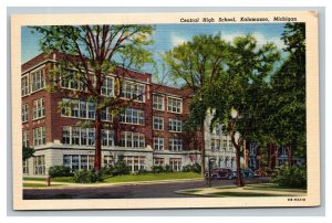 Vintage 1930's Postcard Central High School Antique Cars Kalamazoo Michigan