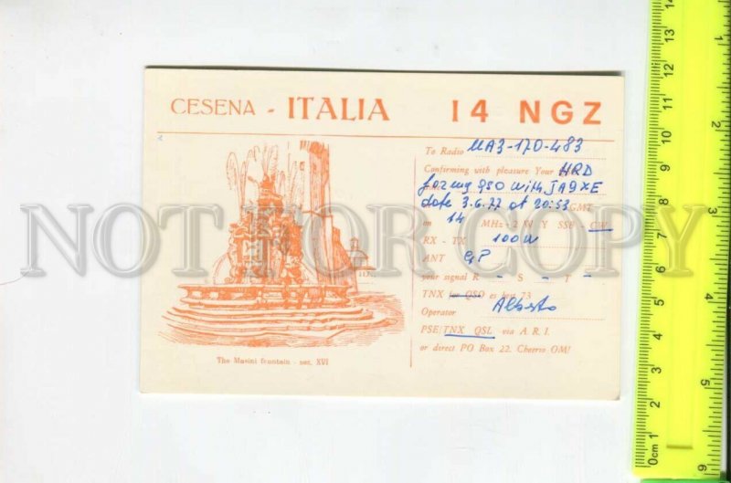 467016 1977 year Italy Cesena radio QSL card to USSR