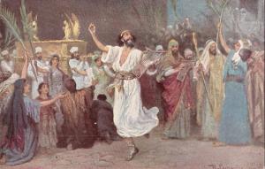 HOLY HISTORY ART POSTCARD ROBERT LEINWEBER - DAVID DANCE BEFORE SLAVES SCENE