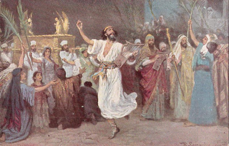 HOLY HISTORY ART POSTCARD ROBERT LEINWEBER - DAVID DANCE BEFORE SLAVES SCENE