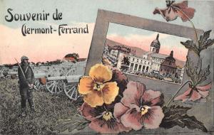 Clermont-Ferrand France military man cannons flowers antique pc Y11052