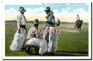 Postcard Ancient Indians Typical western cowboys Talking things over