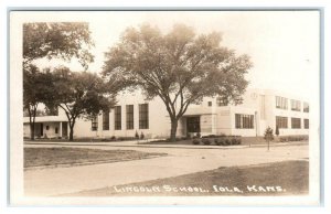 RPPC  IOLA, Kansas KS ~ LINCOLN SCHOOL  Allen County c1940s Real Photo Postcard