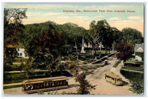 c1910 Monument Park From Augusta House Streetcar Exterior Augusta Maine Postcard