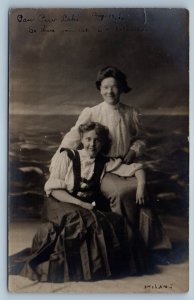 c1905 Mother And Daughter Paw Paw Lake Michigan MI RPPC Photo Antique Postcard