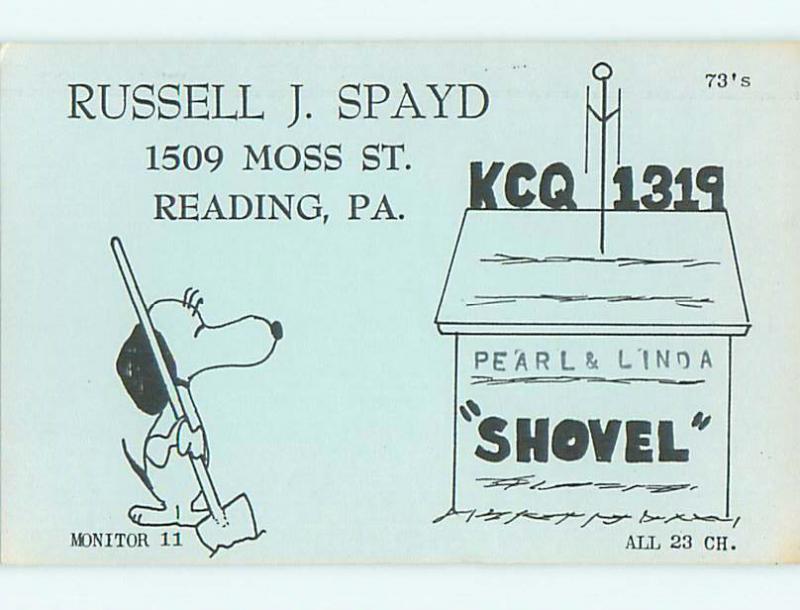 Peanuts SNOOPY - QSL CB HAM RADIO CARD Reading Pennsylvania PA s0313-12