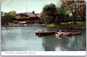 VINTAGE POSTCARD BOATS AND THE BOAT HOUSE AT LINCOLN PARK CHICAGO POSTED 1908 DB