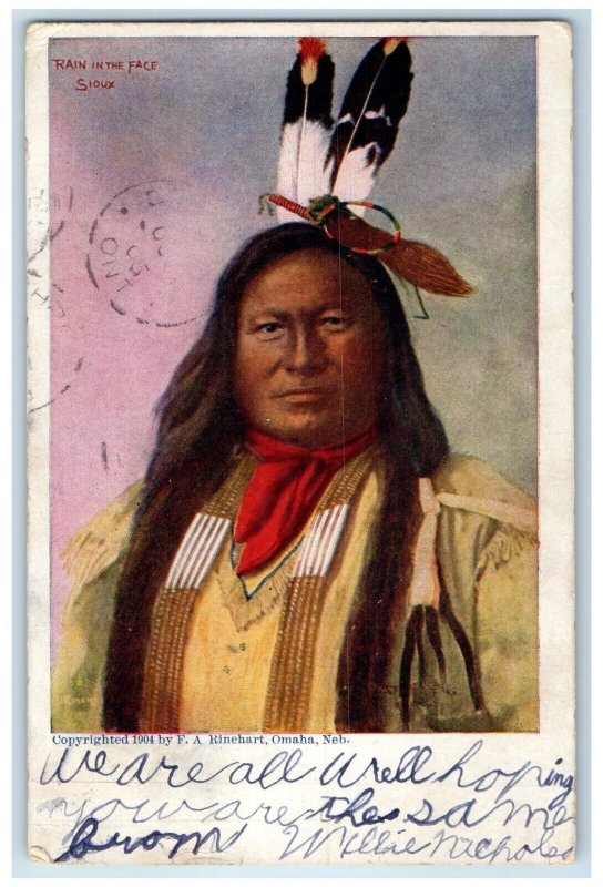 1906 Native Indian Rain In The Face Sioux Toronto Canada Posted Antique Postcard