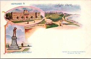 Milwaukee WI 8, Lake Park, Erickson Monument UDB c1897 Vintage Postcard C41