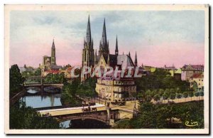 Old Postcard Strasbourg Cathedral Church and Bridge of Vosges and the & # 39u...
