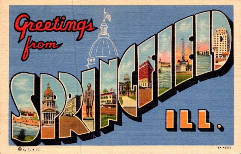 Illinois Springfield Greetings From Large Letter Linen 1952 Curteich