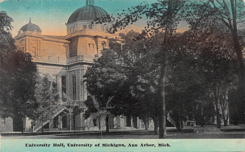 University Hall, University of Michigan, Ann Arbor, MI., early postcard, used