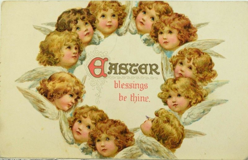 Circa 1910 Easter Lovely Angels Embossed Vintage Postcard P54
