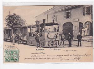 CORSIER (canton de Geneve) : la station du tramway (chemin de fer - gare) - t...