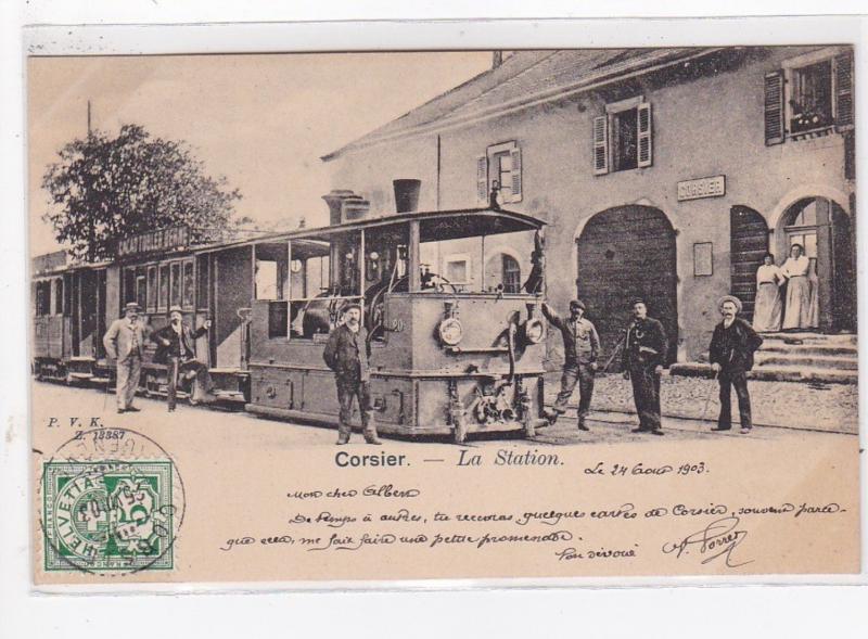 CORSIER (canton de Geneve) : la station du tramway (chemin de fer - gare) - t...