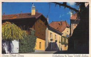 Swiss Street Scene, TWA Airlines Adv,  Old Post Card