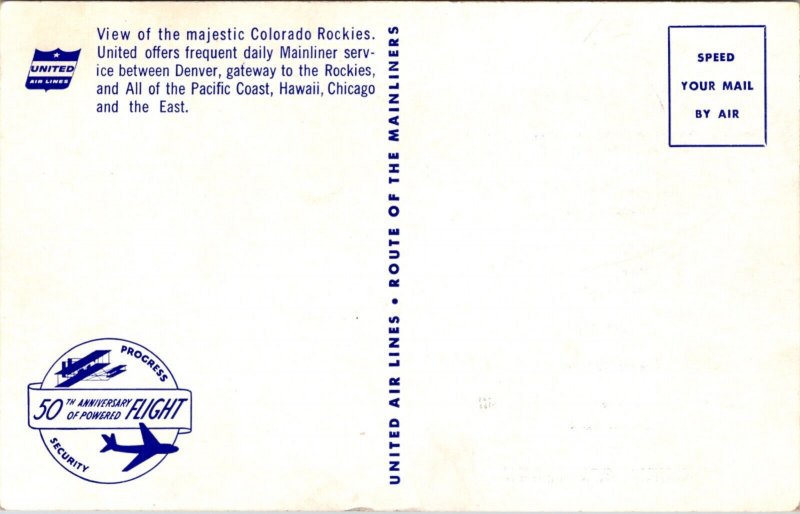 Postcard Menu United Air Lines Route of the Mainliners
