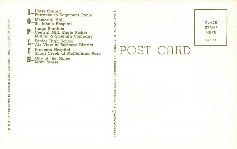 LP79    Large Letter Joplin Missouri Postcard Views