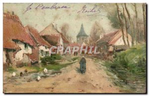 Animals - Chicken - chickens - A Farm - Table Art Old Postcard