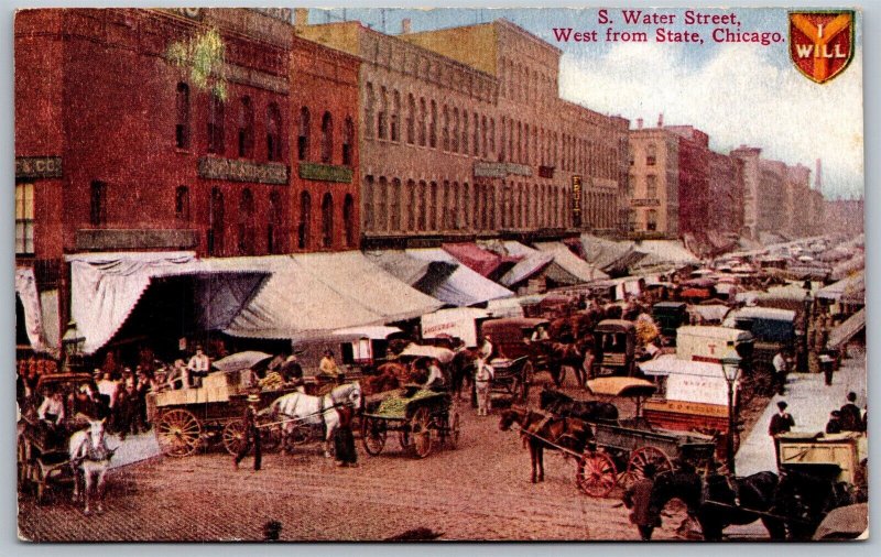 Vtg Chicago Illinois IL South Water Street From State 1910s View Old Postcard