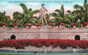 Vintage Postcard Court David Statue Ringling Art Museum Porch Sarasota Florida