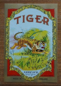 Nehesco Fabrics Tiger advertising label, 12 x 17cm, unused