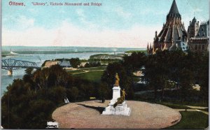 Canada Ottawa Library Victoria Monument and Bridge Vintage Postcard C088