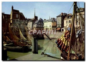 Modern Postcard Honfleur Basin and Lieutenancy Boat dock Beaulieu