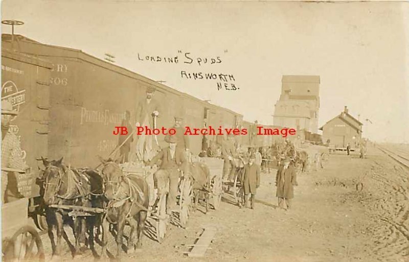 Depot, Nebraska, Ainsworth, RPPC, Chicago Northwestern Railroad Station, Farmers