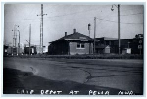 1960's Crip Depot Pella Iowa IA Railroad Train Depot Station RPPC Photo Postcard