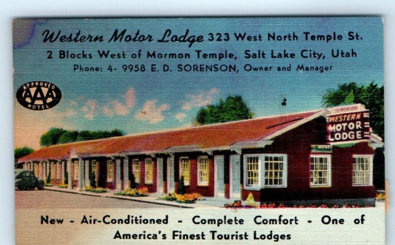 c1950s Salt Lake City, Utah Western Motor Lodge Business Card Linen Photo C25