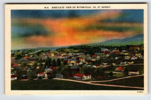 Wytheville Birdseye View At Sunset Virginia Postcard Linen Unposted Asheville