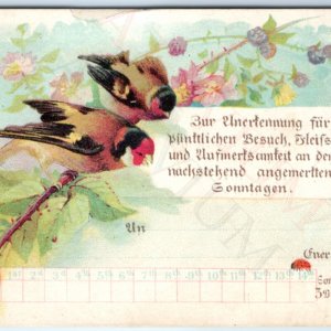 Sep 1897 German Sunday School Lesson Attendance Harris Jones Trade Card Bird C45