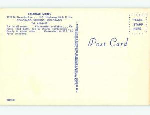 Unused Pre-1980 PALOMAR MOTEL Colorado Springs Colorado CO u1375@