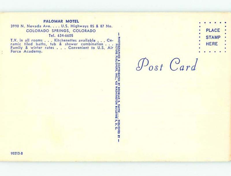 Unused Pre-1980 PALOMAR MOTEL Colorado Springs Colorado CO u1375@