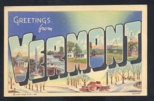 GREETINGS FROM VERMONT VINTAGE LARGE LETTER LINEN POSTCARD