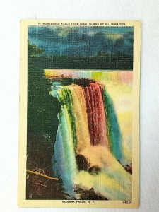 Vintage Postcard 1930's Horseshoe Falls from Goat Island by Illumination NY