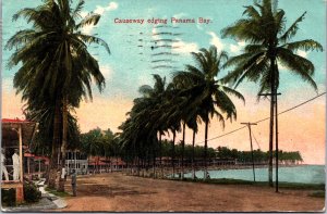 Panama Causeway Edging Panama Bay Vintage Postcard C001