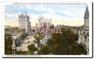 Postcard Old City Hall Showing Savannah Hotel National Bank Building And Germ...