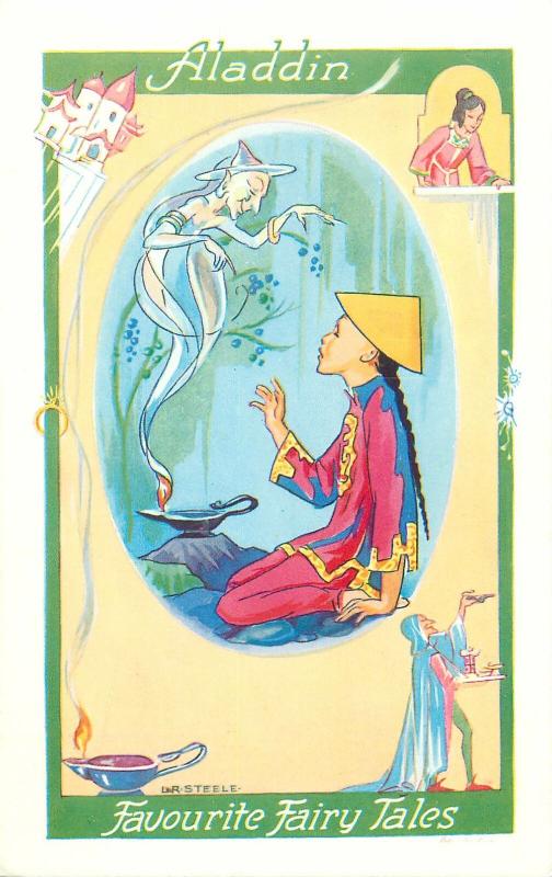 Favourite Fairy Tales L. R. Steele a Salmon Watercolour post card - Aladdin