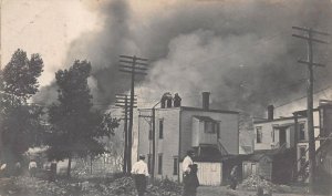 RPPC FIRE FIREMEN AT WORK BARBERTON OHIO TO SCOTLAND UK REAL PHOTO POSTCARD 1911