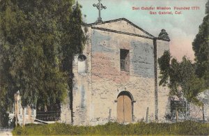 San Gabriel Mission Founded 1771 Stocoum Hand-Colored c1910s Vintage Postcard