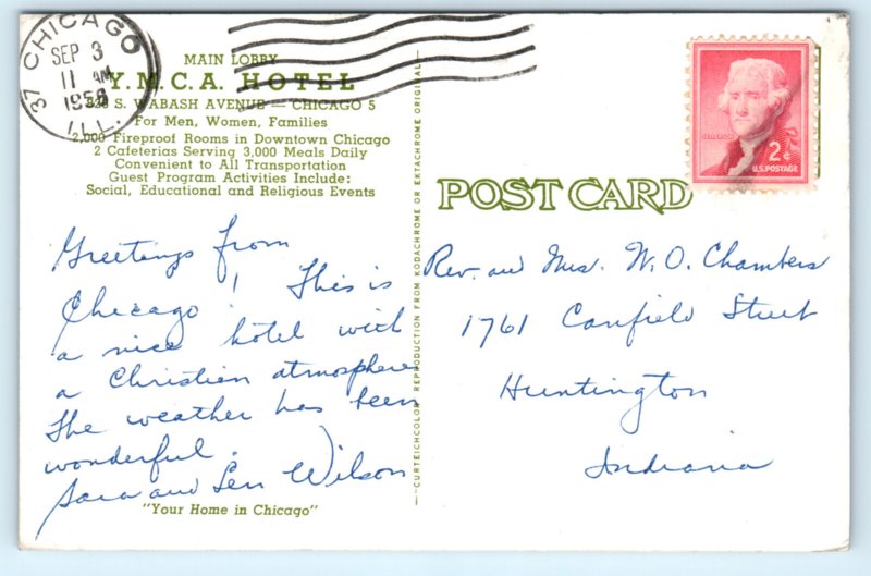 Wabash Avenue Chicago Il Illinois YMCA Hotel Postcard