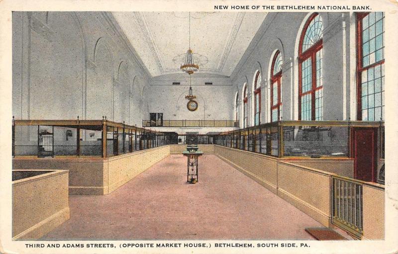 PA, Pennsylvania  New Home of BETHLEHEM NATIONAL BANK~Interior  c1920's Postcard