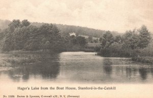 Vintage Postcard 1900's Hager's Lake from the Boat House Stamford New York N.Y.